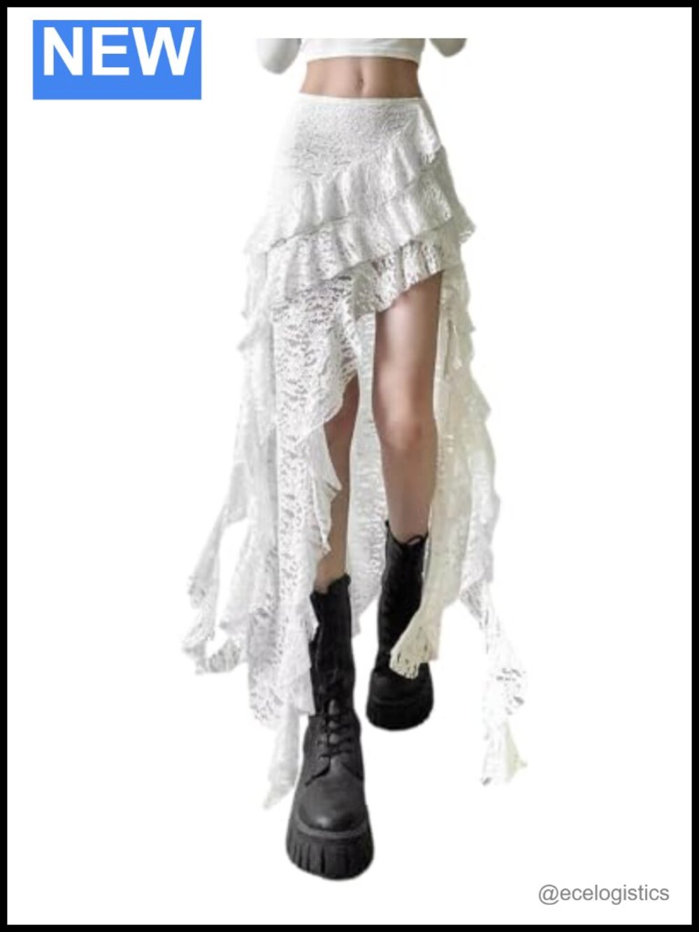 Lace High Low Ruffle Midi Skirt Flowy Y2K Boho Summer Beach Coverup